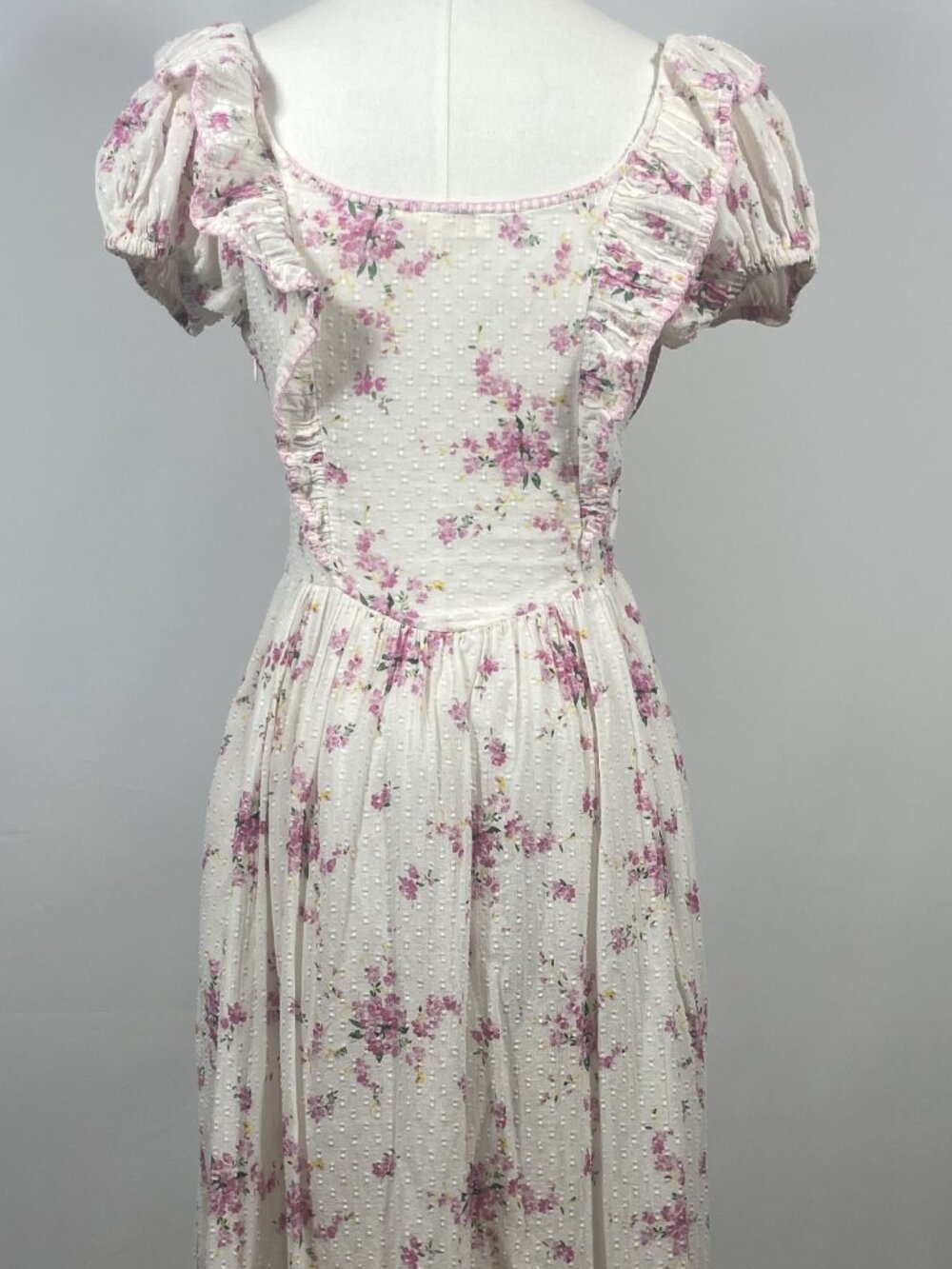 LoveShackFancy Chessie White Pink Floral Cotton Swiss Dot Maxi Dress Size S - Picture 3 of 6